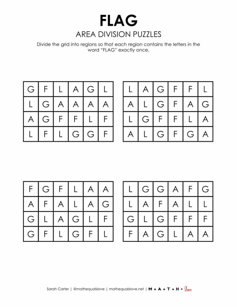 flag day area division logic puzzle. 