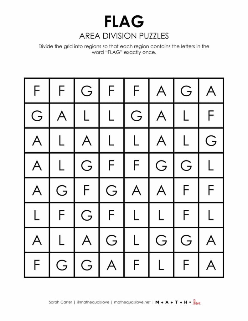 flag day area division logic puzzle. 