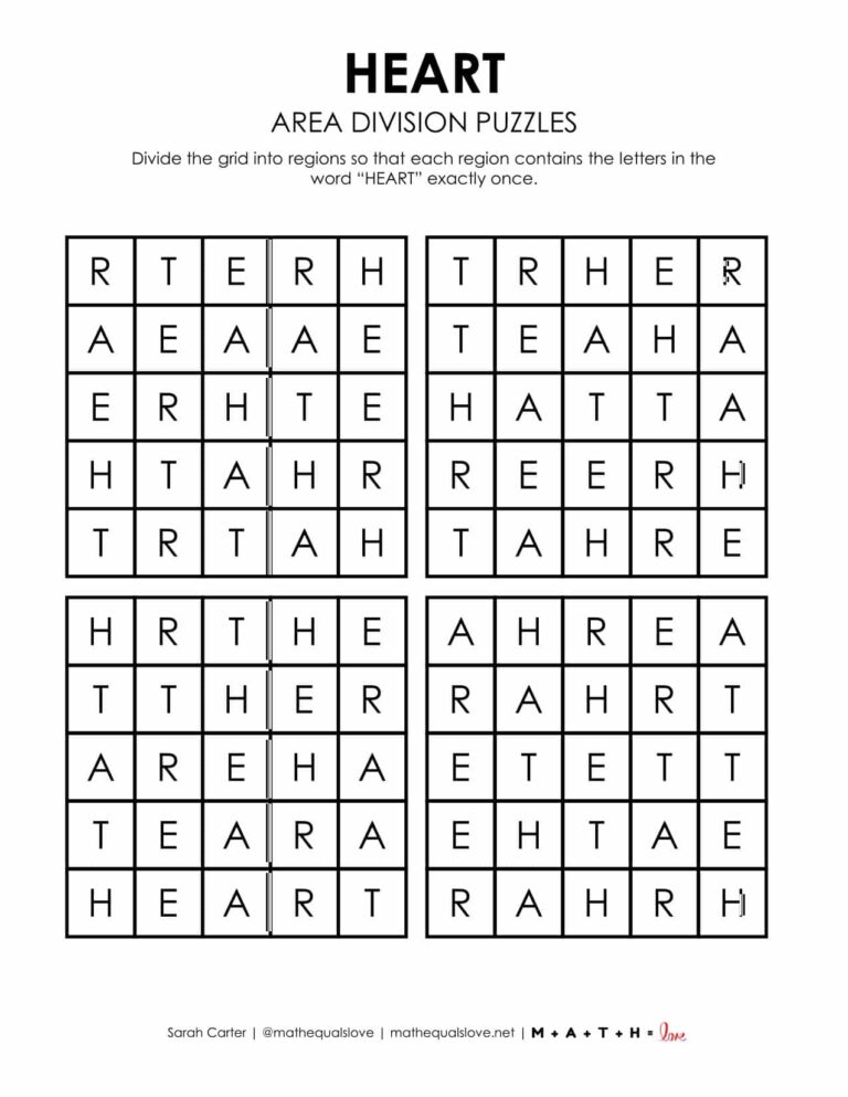 Heart Area Division Logic Puzzles | Math = Love