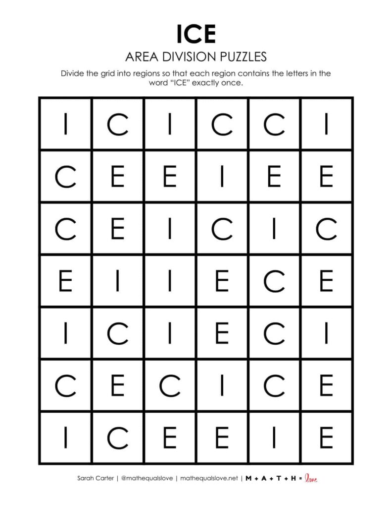 ice area division logic puzzle for winter. 