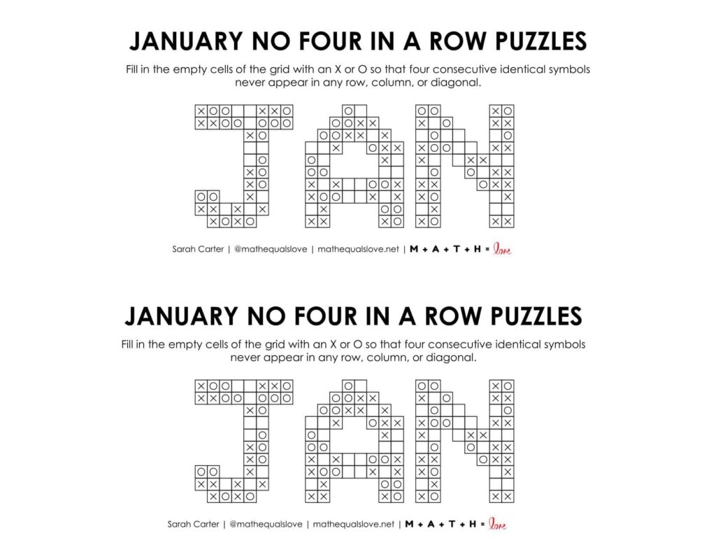 january no four in a row logic puzzles. 