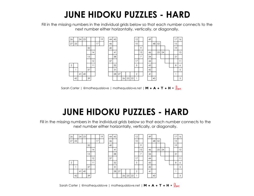 June Hidoku PUzzle LEvel Hard. 