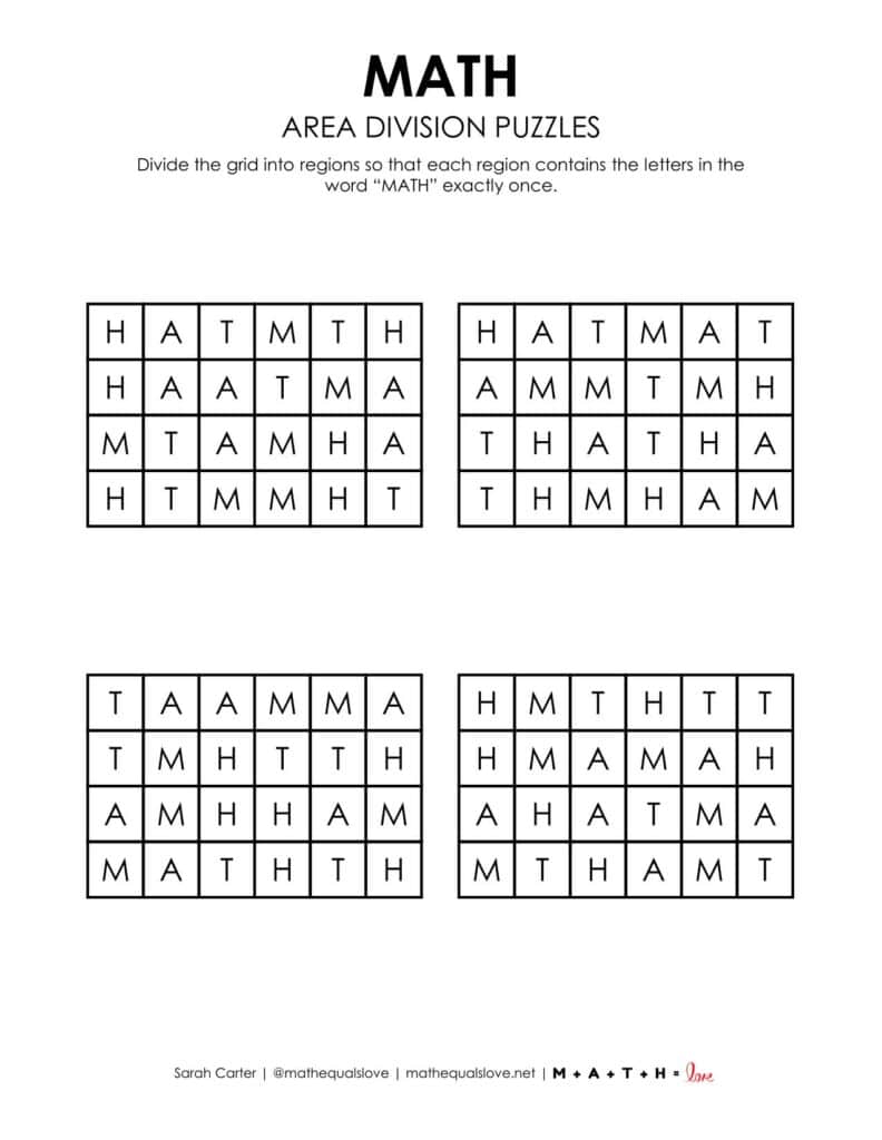 math area division logic puzzle. 