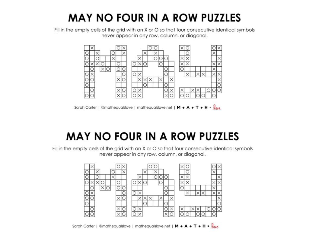 May No Four in a Row Puzzles.