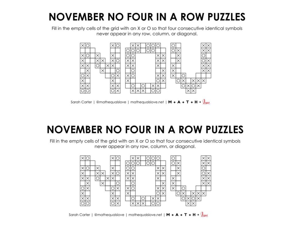 november no four in a row logic puzzles printable pdf. 