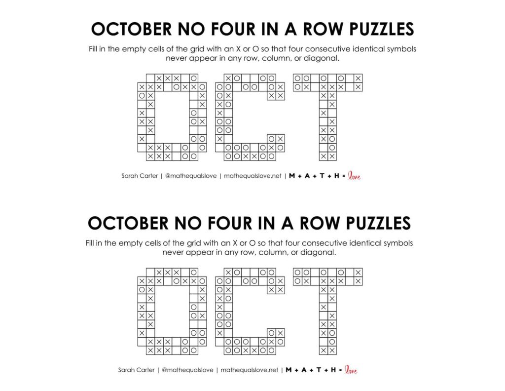 october no four in a row logic puzzle. 
