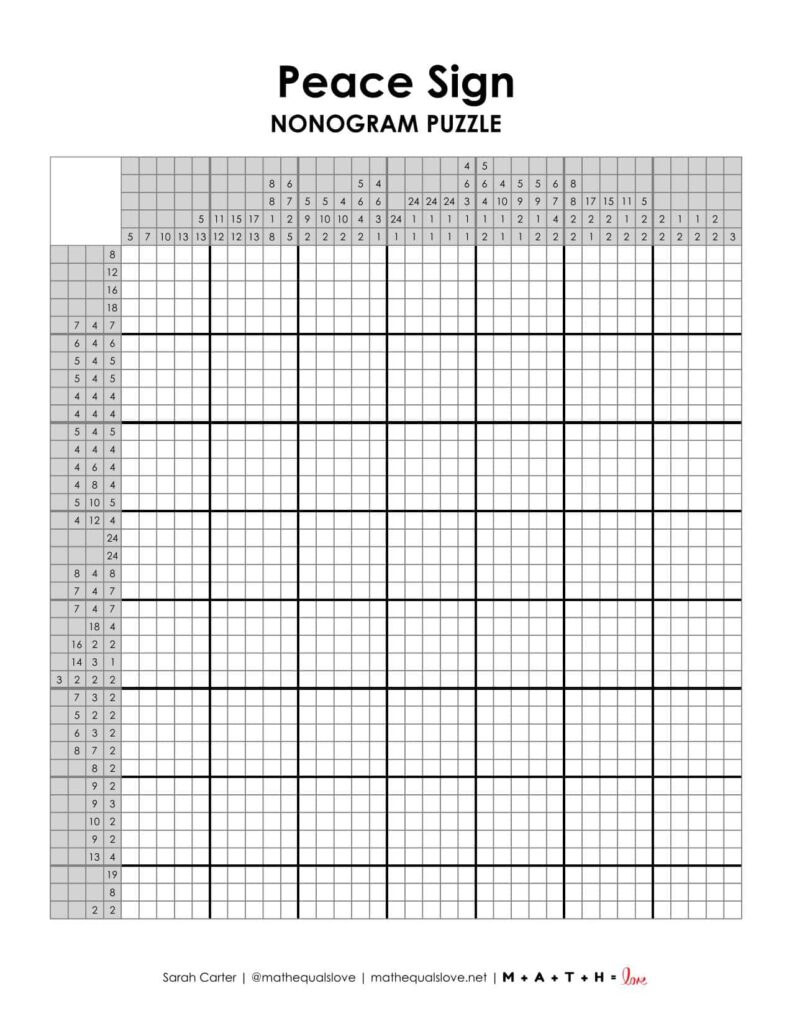 peace symbol free printable nonogram puzzle.