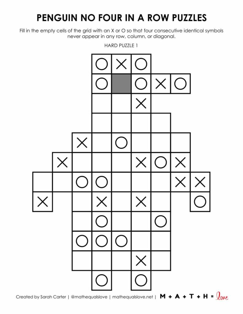 penguin no four in a row logic puzzle - 1 to a page version. 