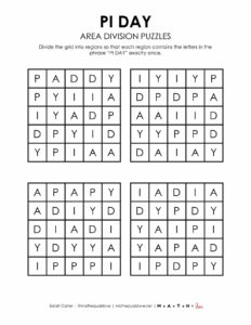 Pi Day Area Division Logic Puzzles | Math = Love