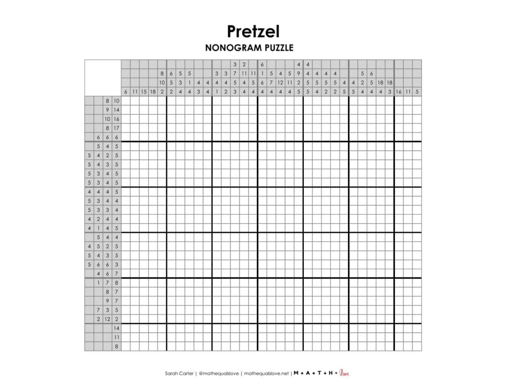 pretzel nonogram puzzle free printable pdf. 