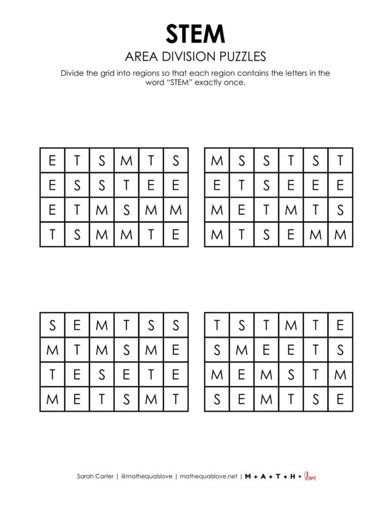 STEM Logic puzzle with area division. 