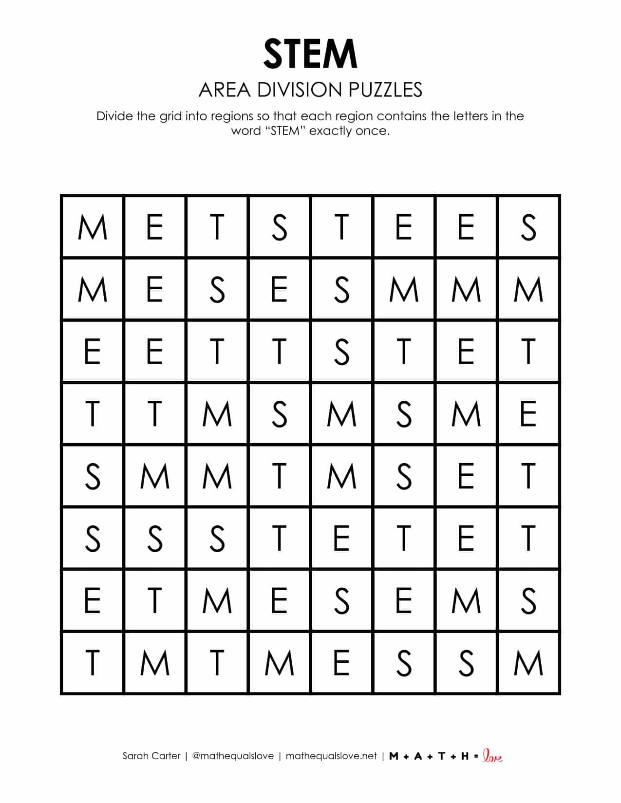 STEM Area Division Logic Puzzles (Free Printable PDF)