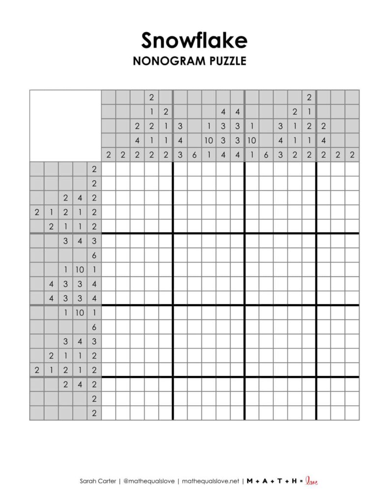 snowflake nonogram puzzle free printable pdf. 