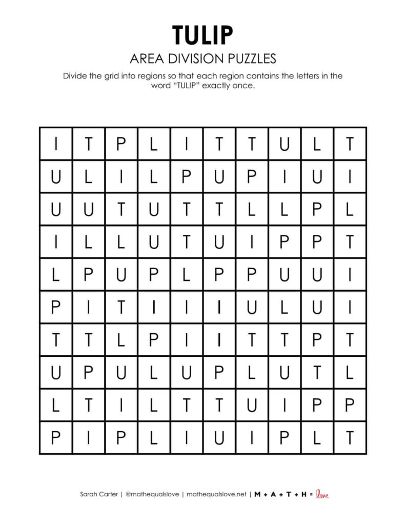 spring logic puzzle with tulip area division.