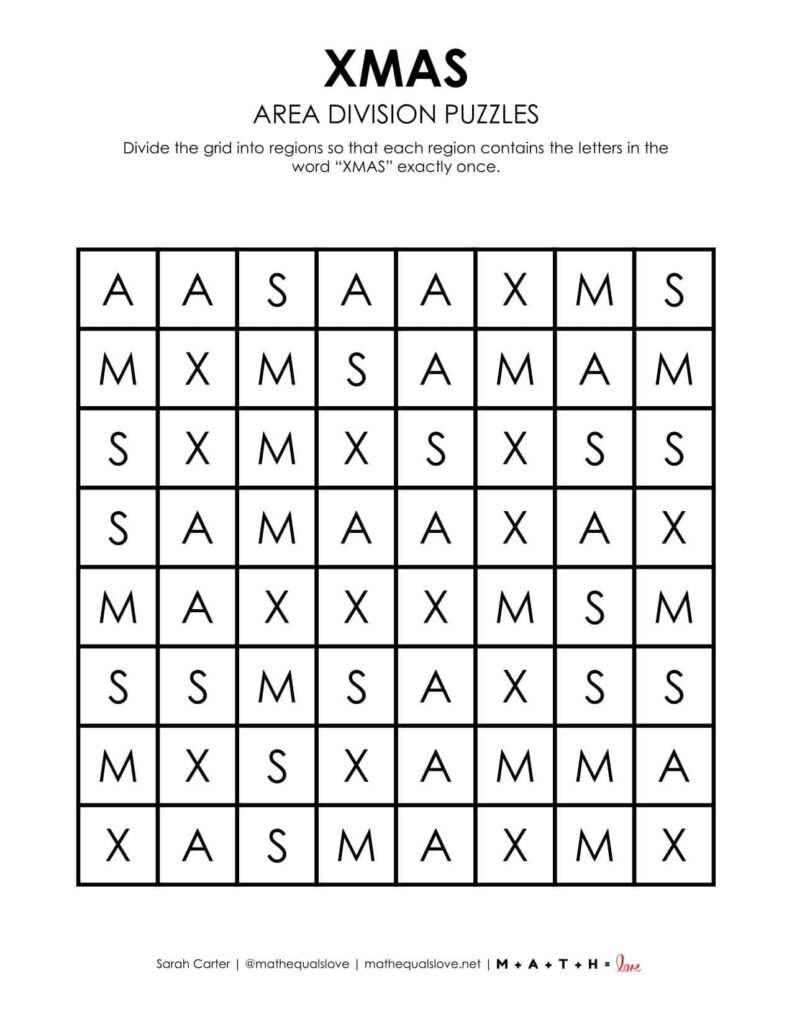 xmas christmas area division logic puzzle.
