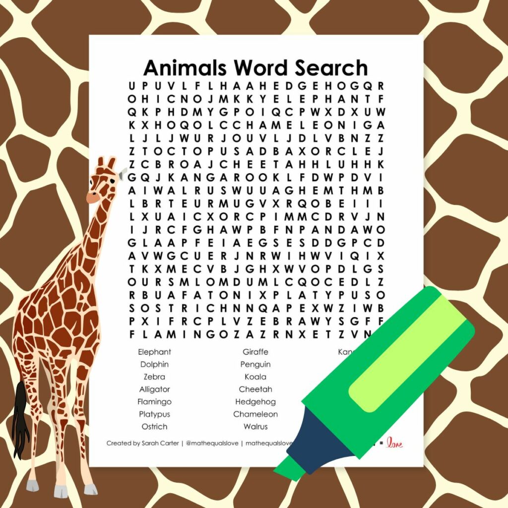 animals word search puzzle free printable pdf.