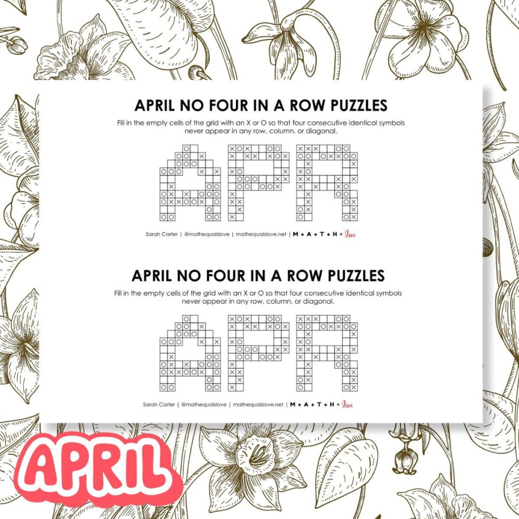 april no four in a row logic puzzles.
