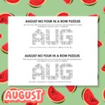 August no four in a row logic puzzles free printable pdf.