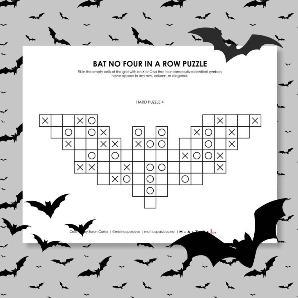 Bat No Four in a Row Logic Puzzles for Halloween. 