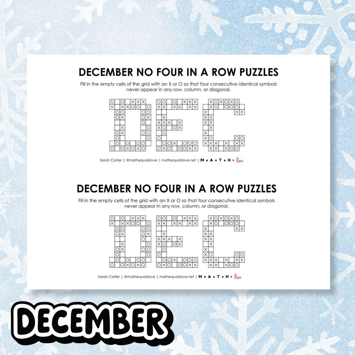 december no four in a row logic puzzles.