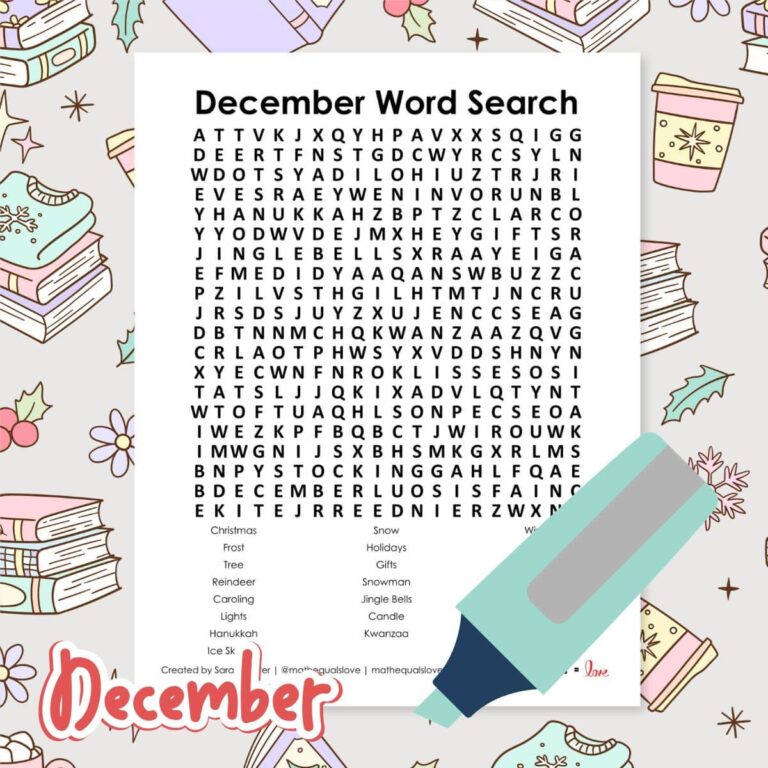 free printable december word search puzzle.