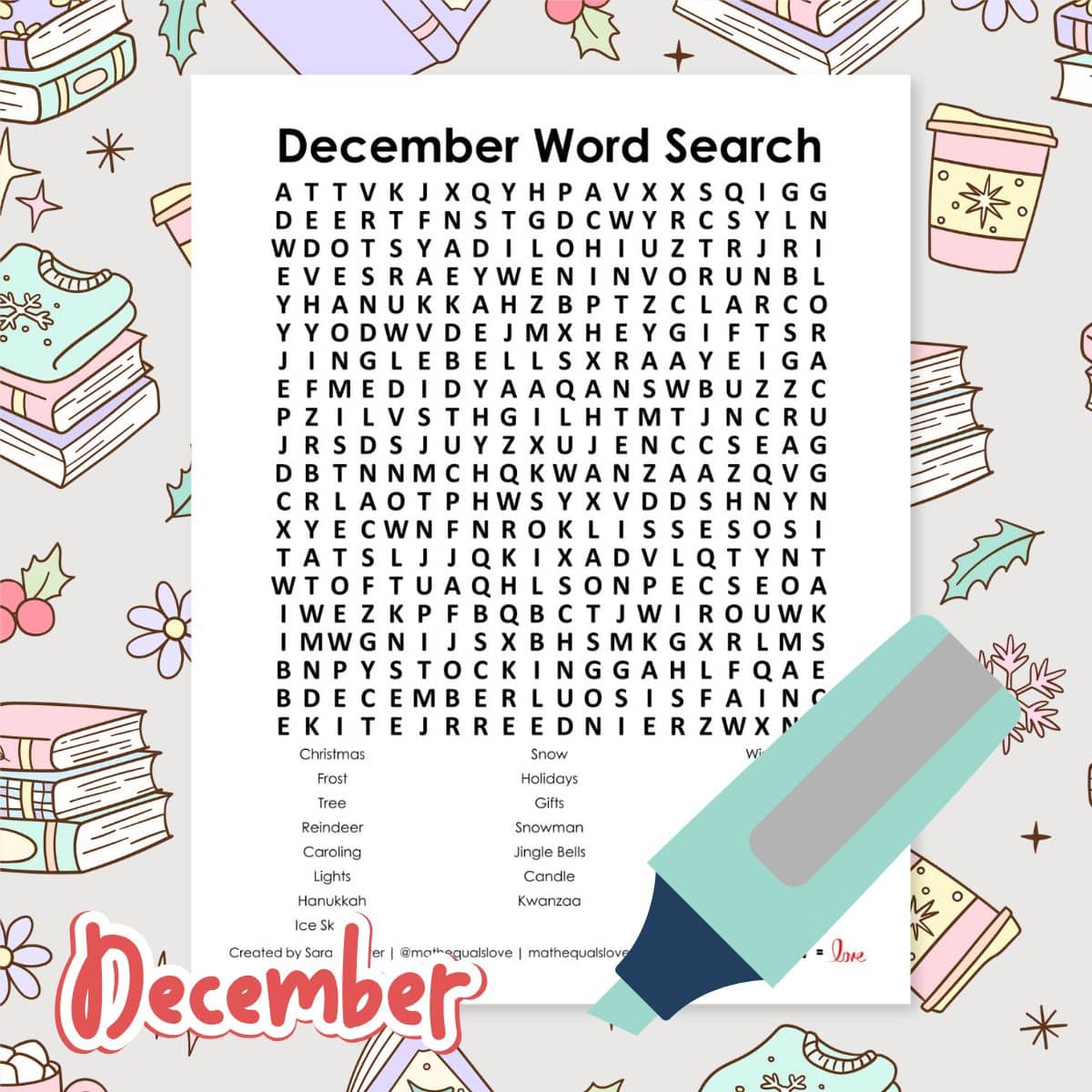 free printable december word search puzzle.