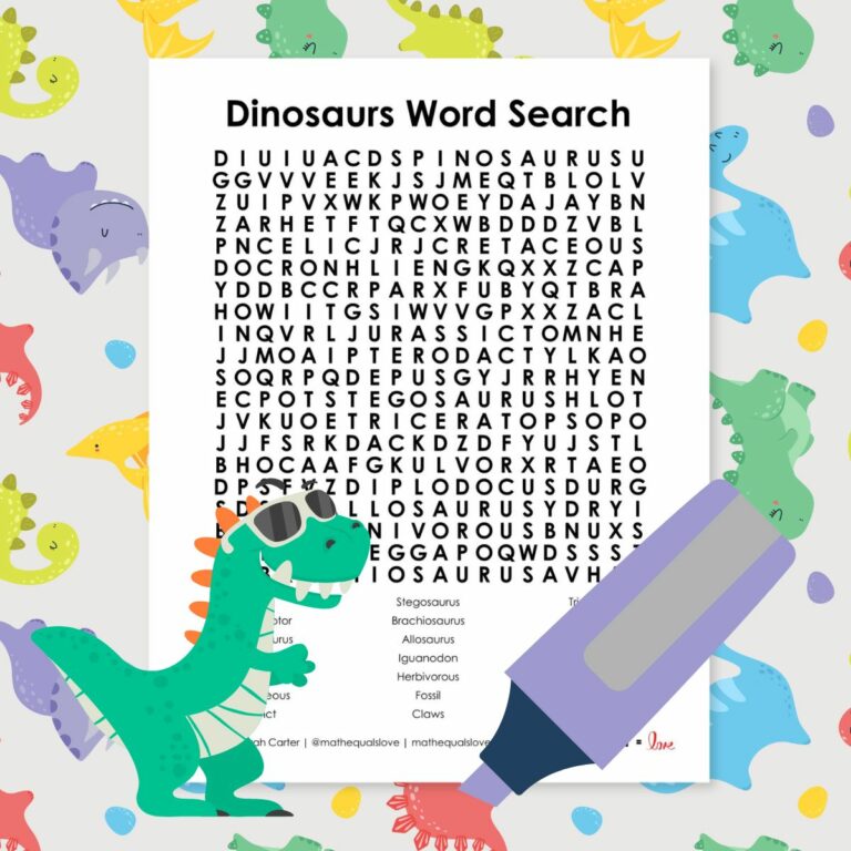 dinosaurs word search puzzle free printable pdf.