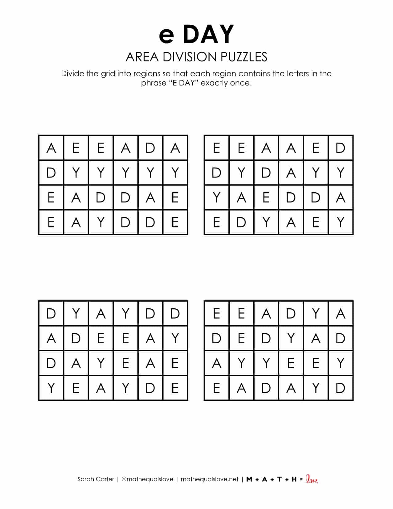 e Day Area Division Logic Puzzles | Math = Love