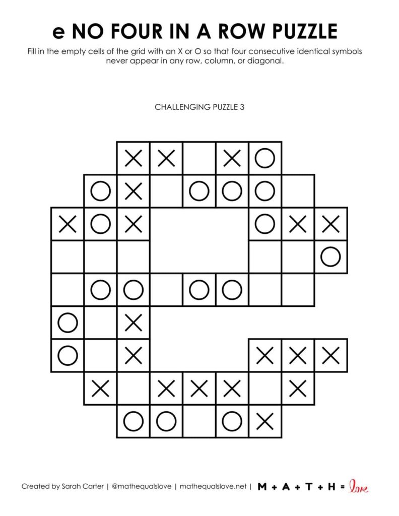 e symbol no four in a row logic puzzle for e day.