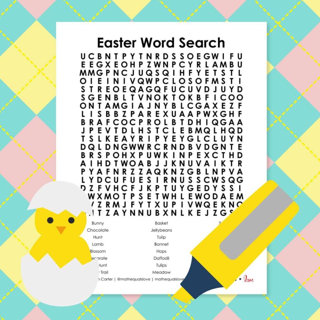 easter word search free printable pdf puzzle.