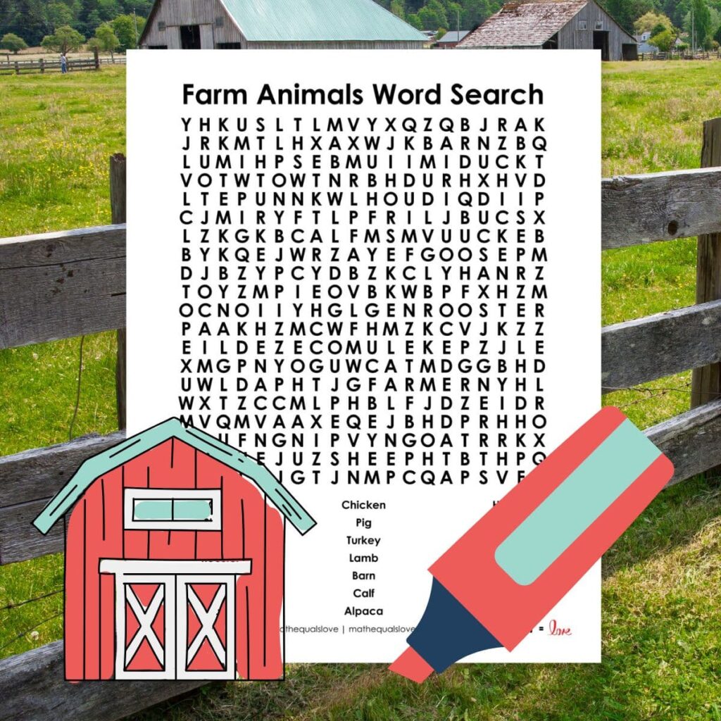 farm animals word search puzzle free printable pdf.