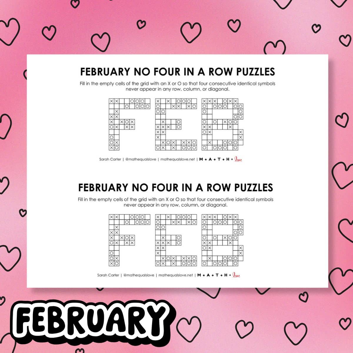 february no four in a row logic puzzles.