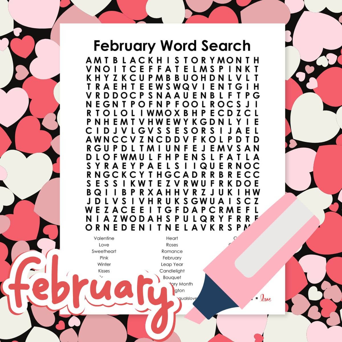 february word search puzzle printable pdf.