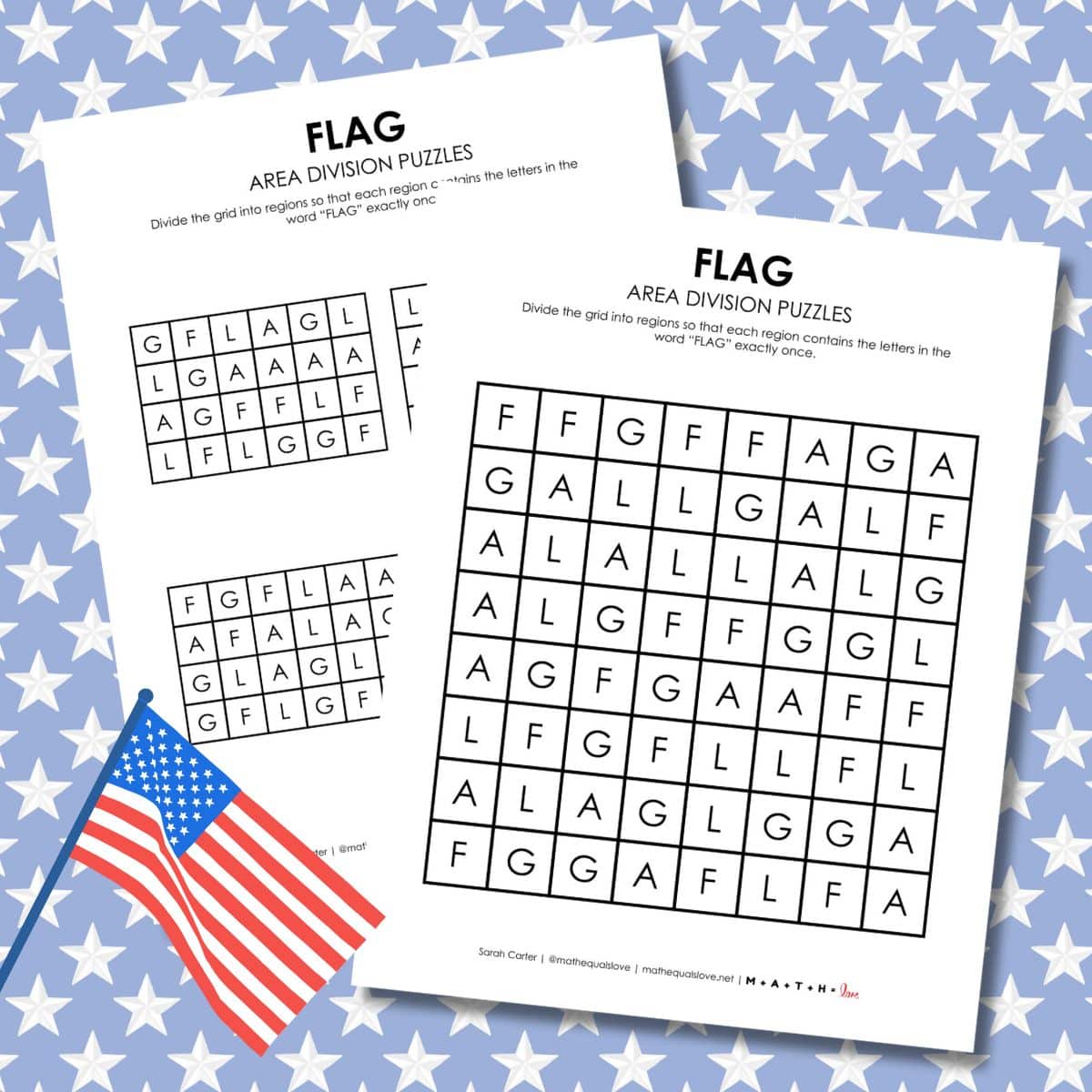 Flag Area Division Logic Puzzles