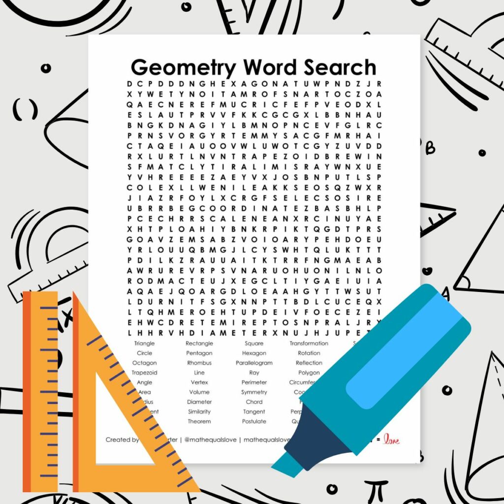 geometry word search puzzle free printable pdf. high school.