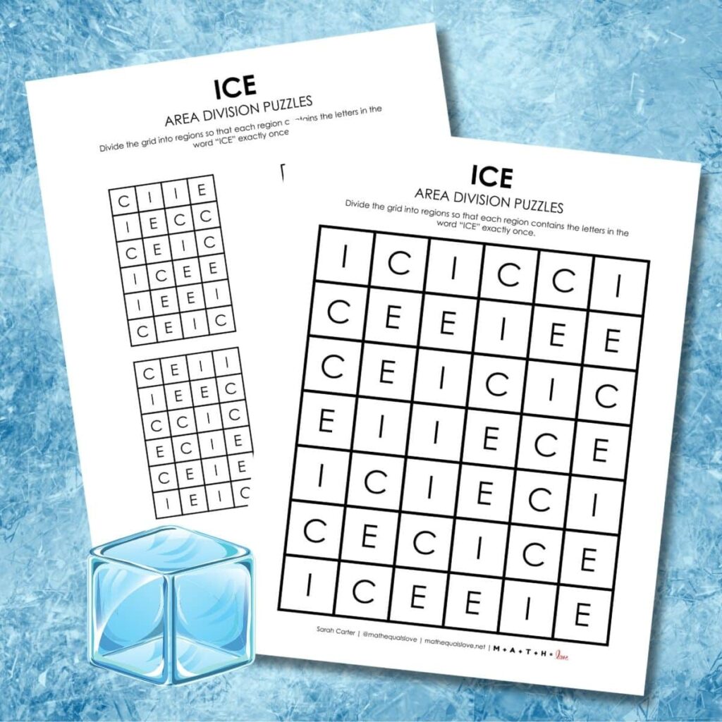 ice area division logic puzzle for winter. 