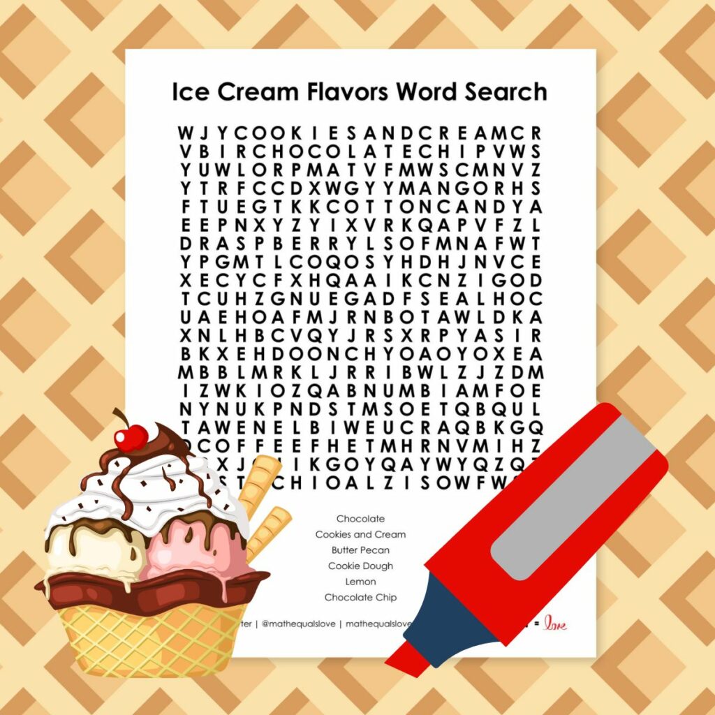 free printable ice cream flavors word search puzzle pdf.