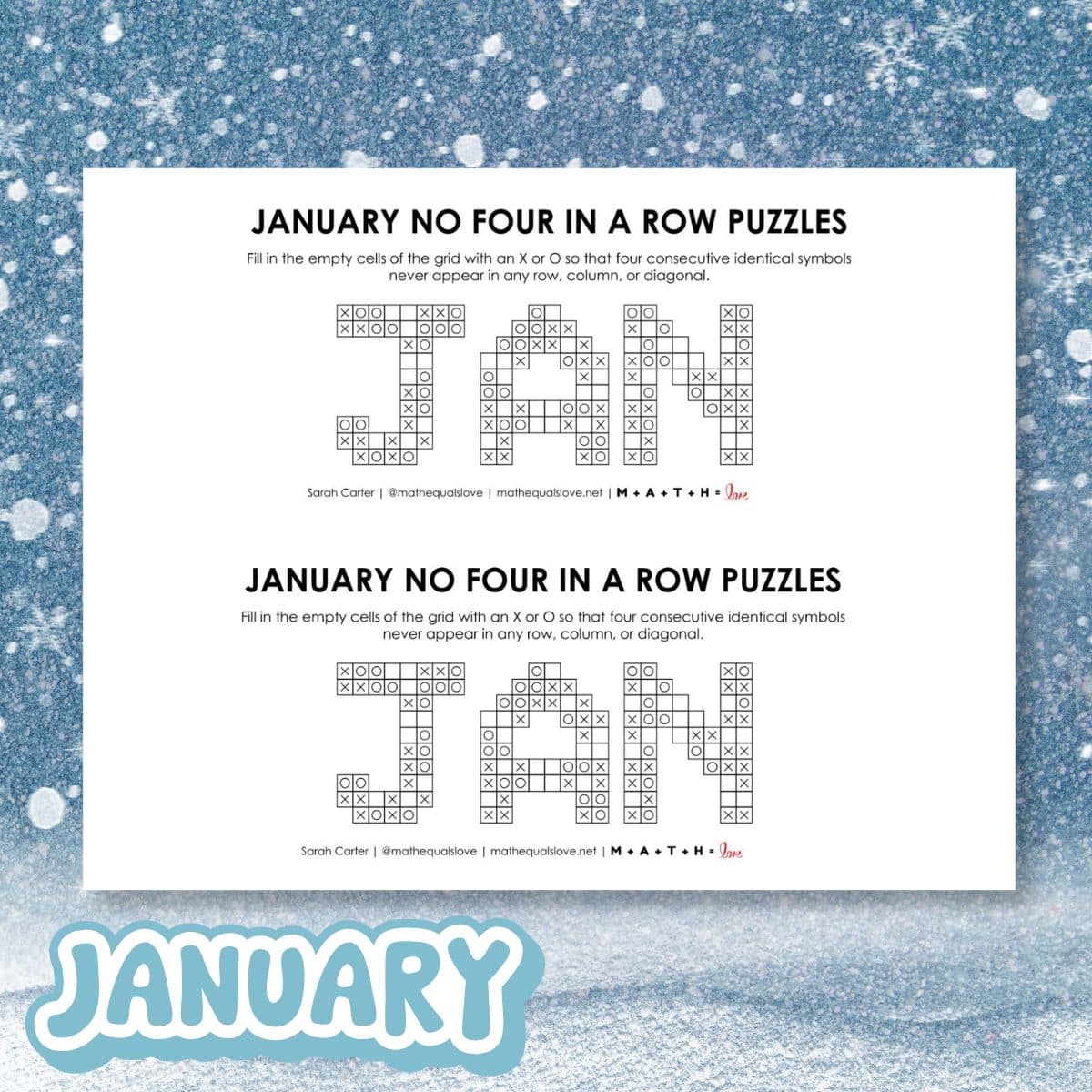 january no four in a row logic puzzles.