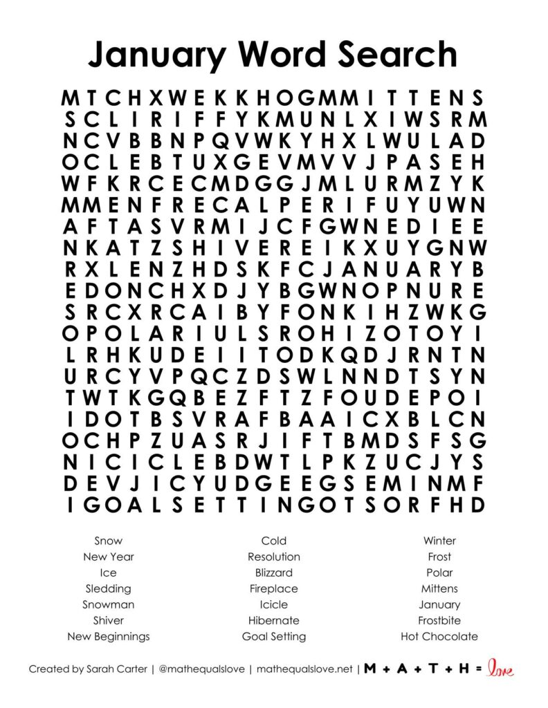 january word search puzzle free printable pdf. 