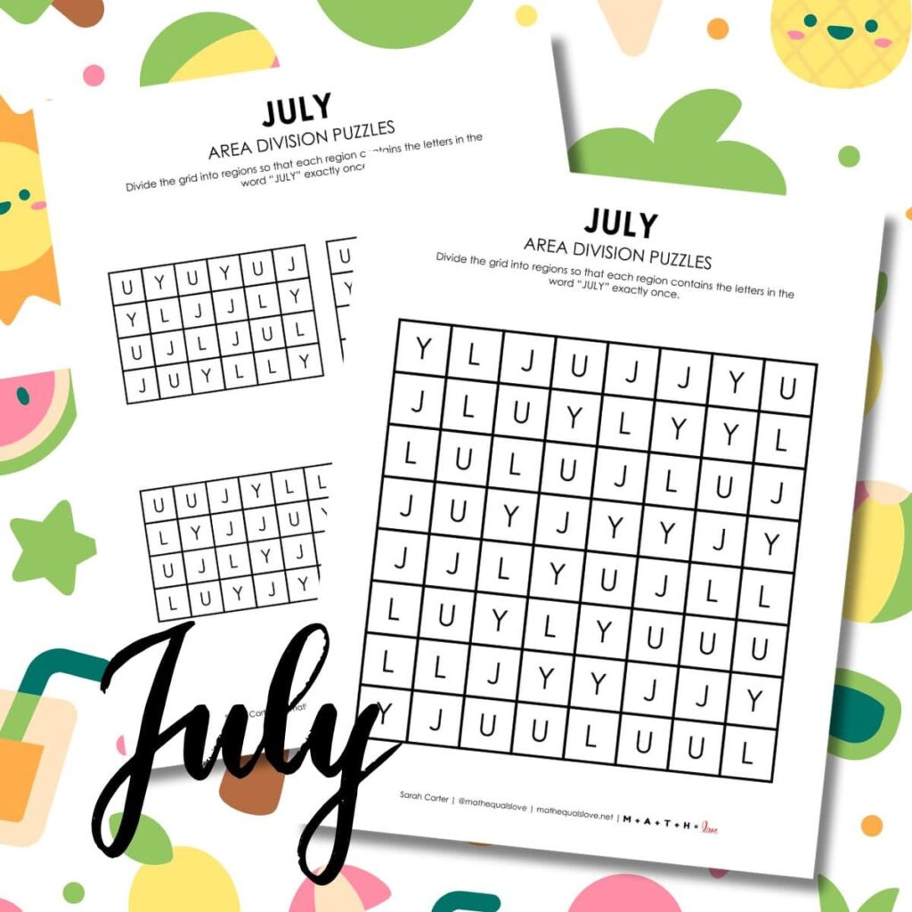 july area division logic puzzle free printable pdf.