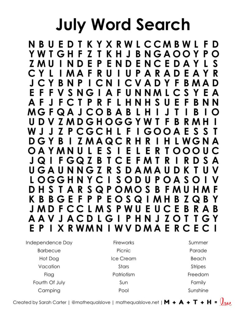 july word search puzzle free printable pdf. 