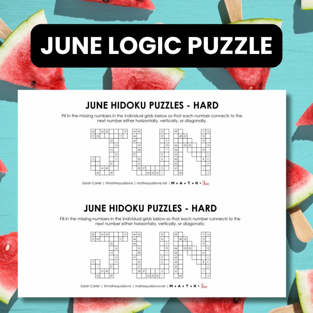 june hidoku logic puzzle.