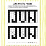 June Kakuro Logic Puzzle Fere Printable PDF.