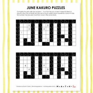 June Kakuro Logic Puzzle Fere Printable PDF.