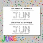 june no four in a row logic puzzles free printable pdf.