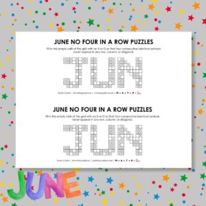 june no four in a row logic puzzles free printable pdf.