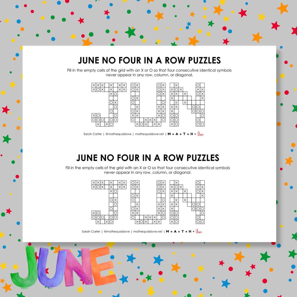 june no four in a row logic puzzles free printable pdf.