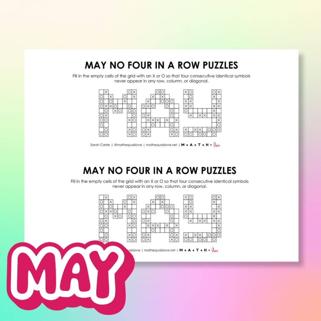 may no four in a row logic puzzles free printable pdf.