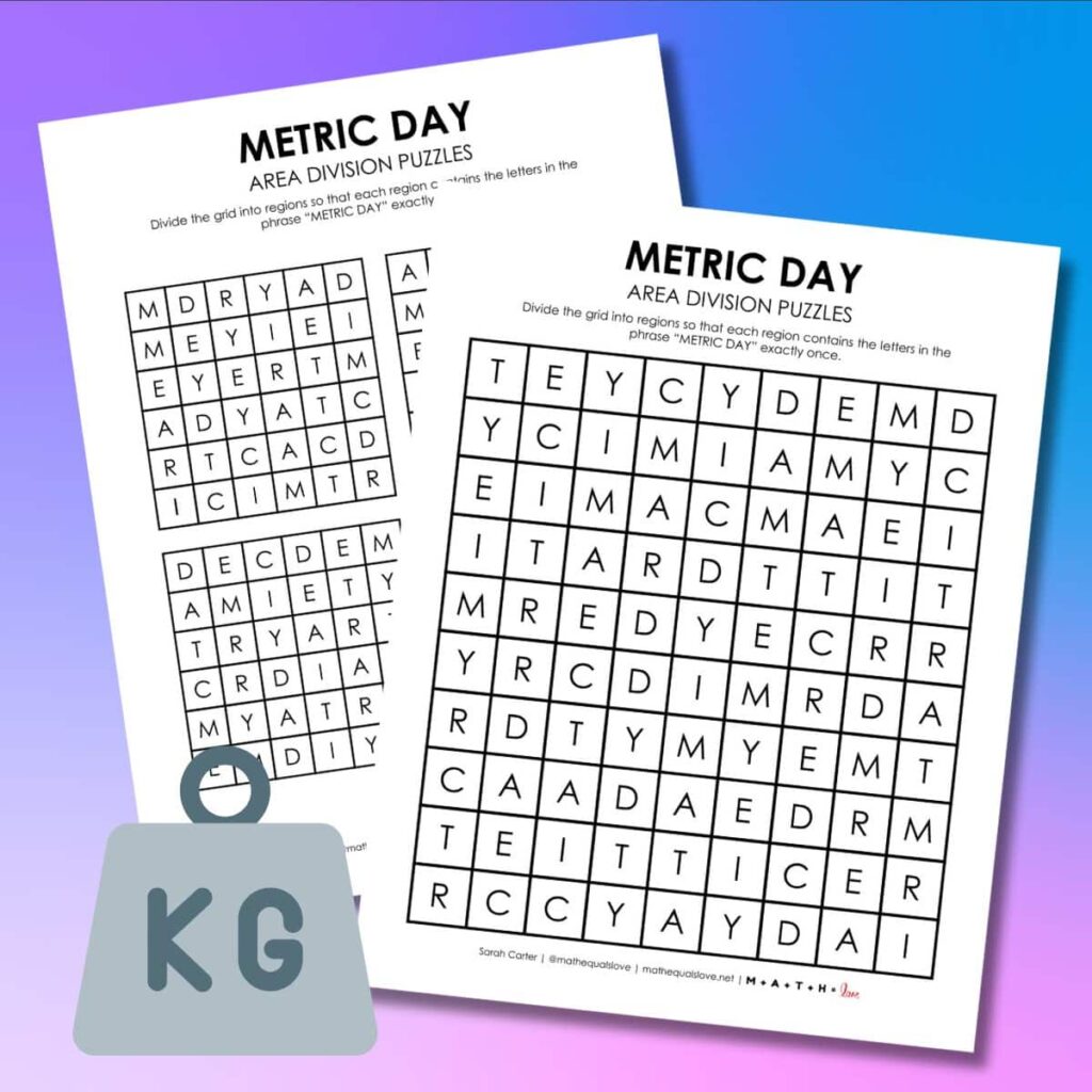 metric day area division logic puzzles free printable pdf. 