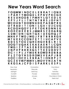 New Years Word Search Puzzle | Math = Love